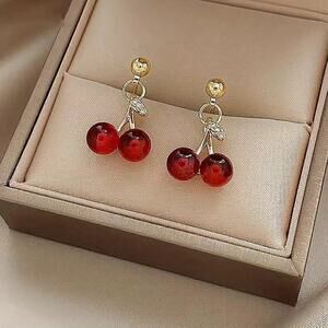 NEW Cherry Stud Earrings, Cute Red Fruit Dangle Earrings, Cherry Jewelry